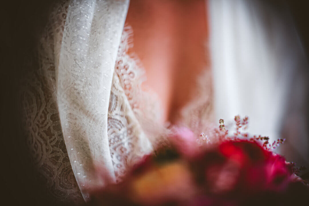 Detail of a wedding gown.